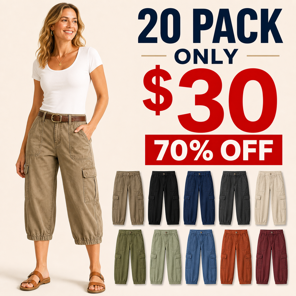 Summer Hot Sale?20Pack for $30?Women's Relaxed Cargo Capri Pants