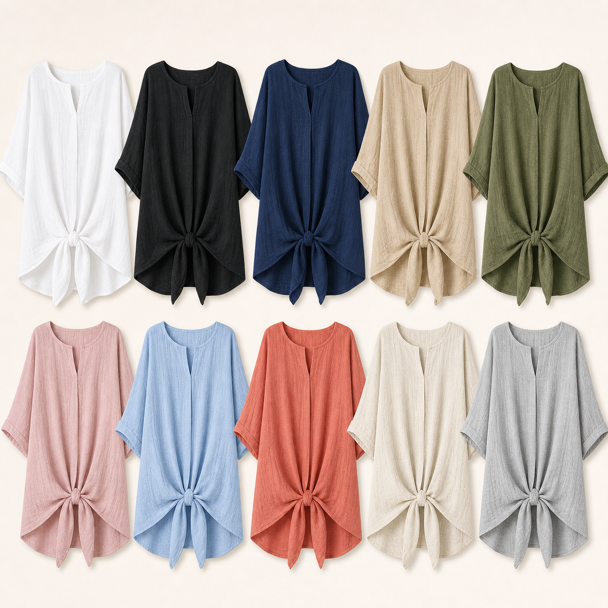 Summer Hot Sale?10 Pack for $24?Women's Linen Tie-Front Resort Tunic