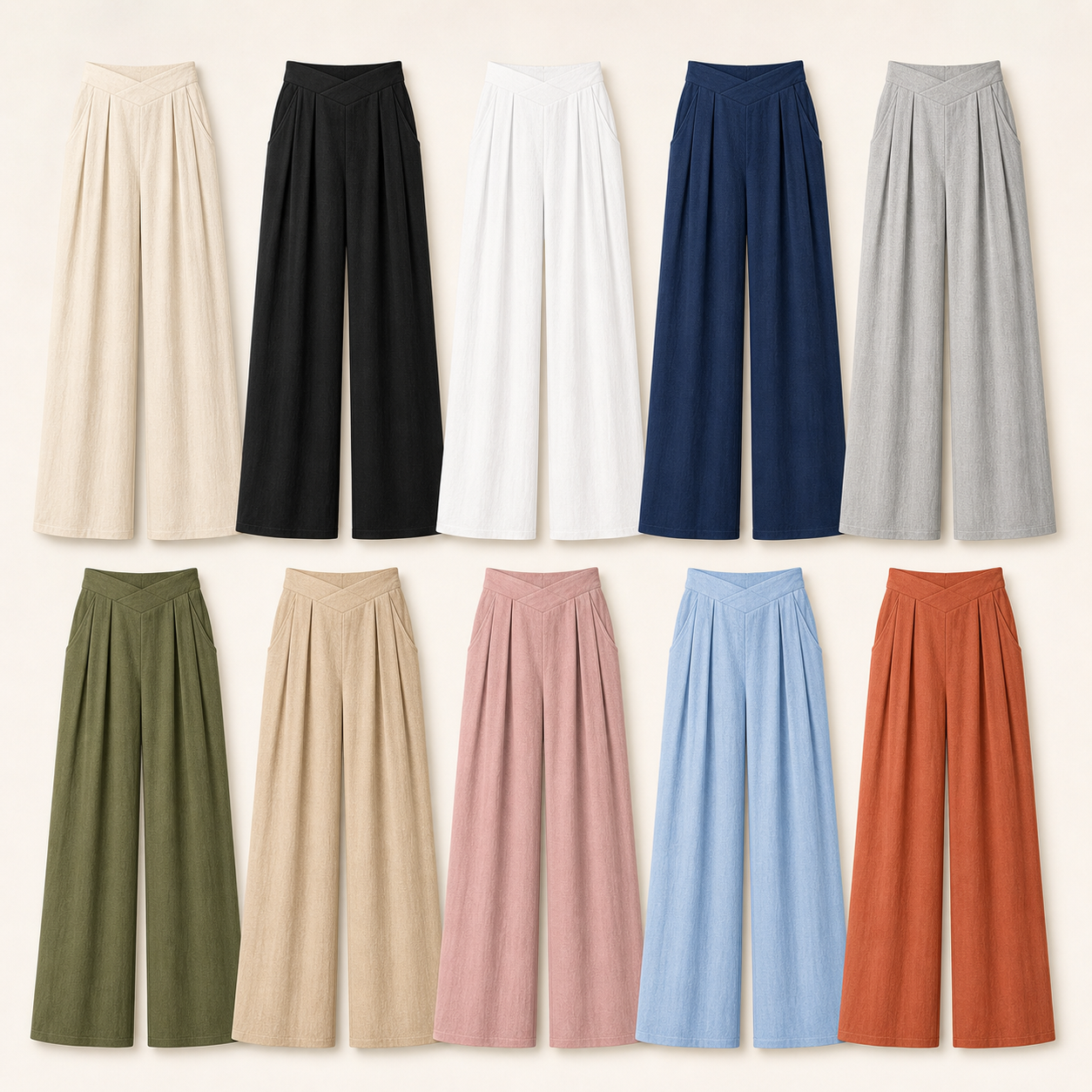 ?Summer Hot Sale ?10 Pack Only $24?Women's High Waist Pleated Wide Leg Pants