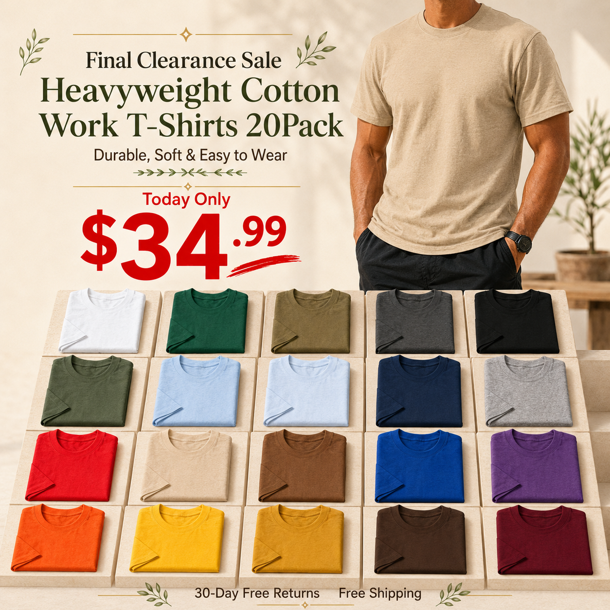 ⭐ Heavyweight Cotton Work T-Shirts 20-Pack Value Bundle