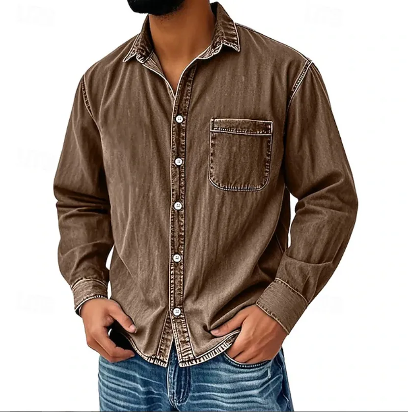 10 pack for $32.99 – Men's Vintage Washed Cotton Denim Shirt