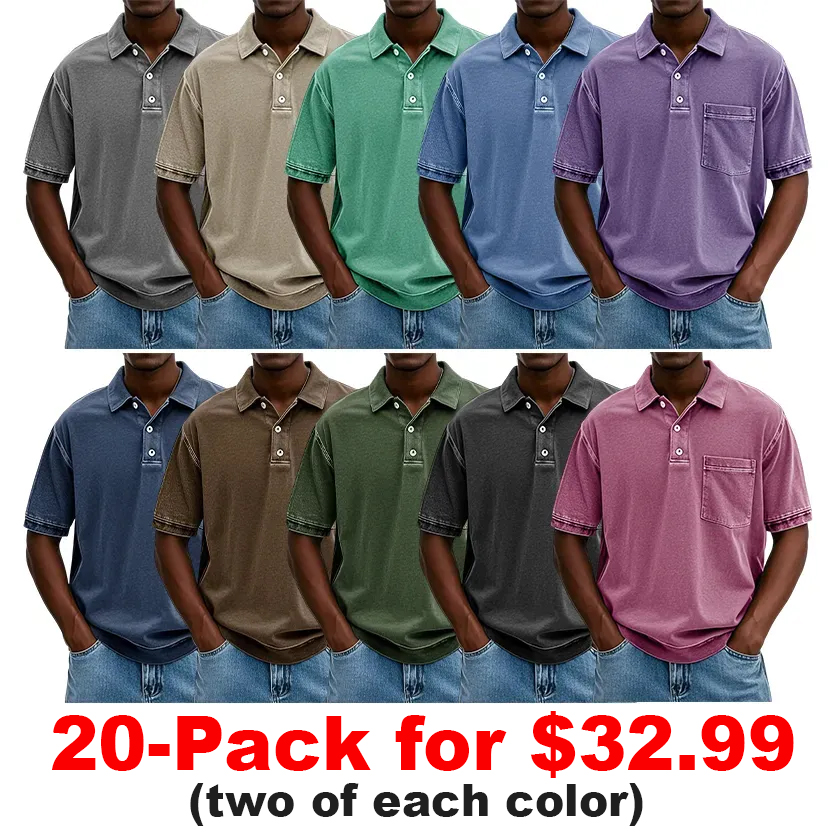 10-Pack Men's Retro Pocket Polo Shirts $26.99