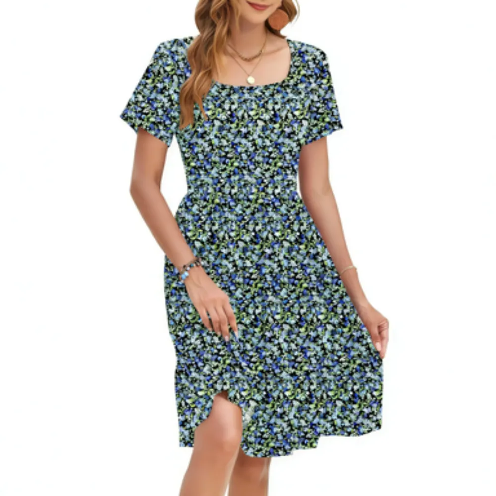 🔥Hot Sale💥-Women Square Neck Ditsy Floral Dress