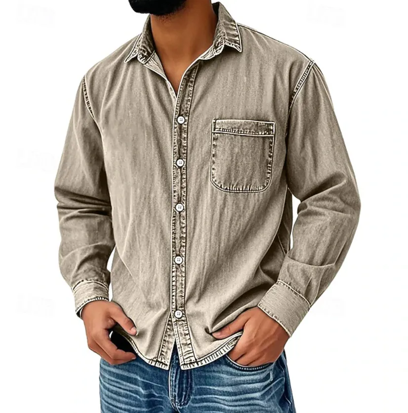 10 pack for $32.99 – Men's Vintage Washed Cotton Denim Shirt