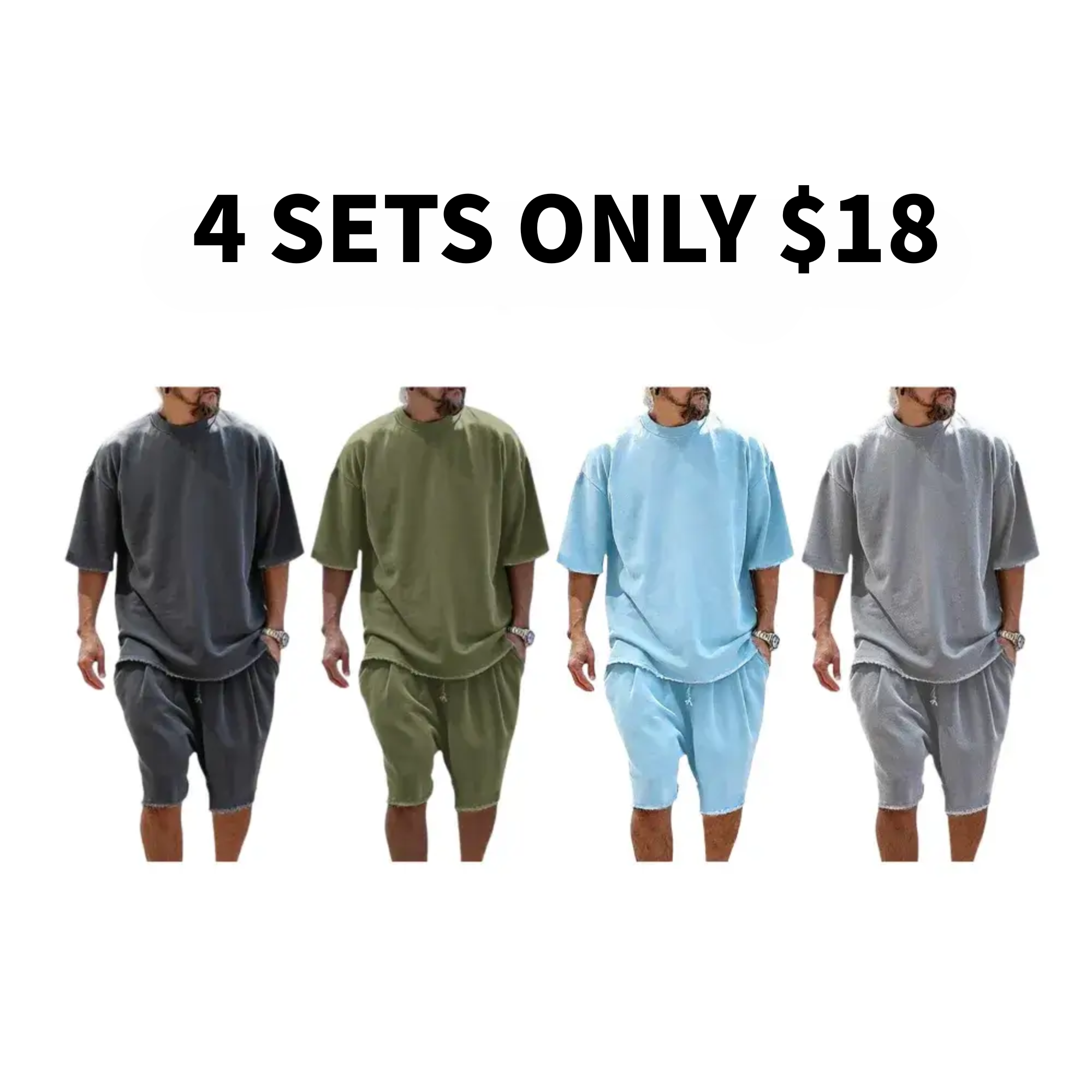 Men's Oversized Frayed Edge T-Shirt & Shorts 2-Piece Casual Set