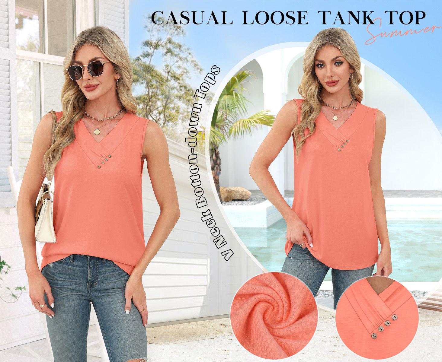 WIHOLL Women Summer Button Down V Neck T Shirts Sleeveless Loose Fit Fashion Tops WIHOLL Women Summer Button Down V Neck T Shirts Sleeveless Loose Fit Fashion Tops