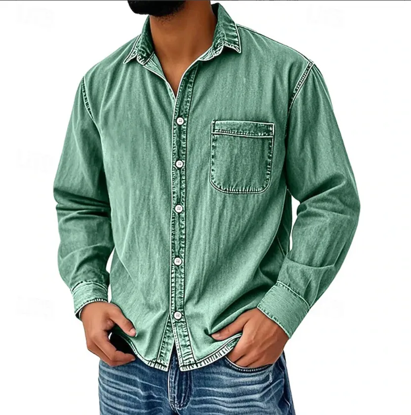 10 pack for $32.99 – Men's Vintage Washed Cotton Denim Shirt