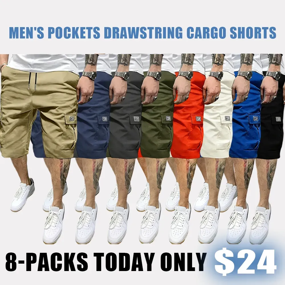 Men's Pockets Drawstring Cargo Shorts