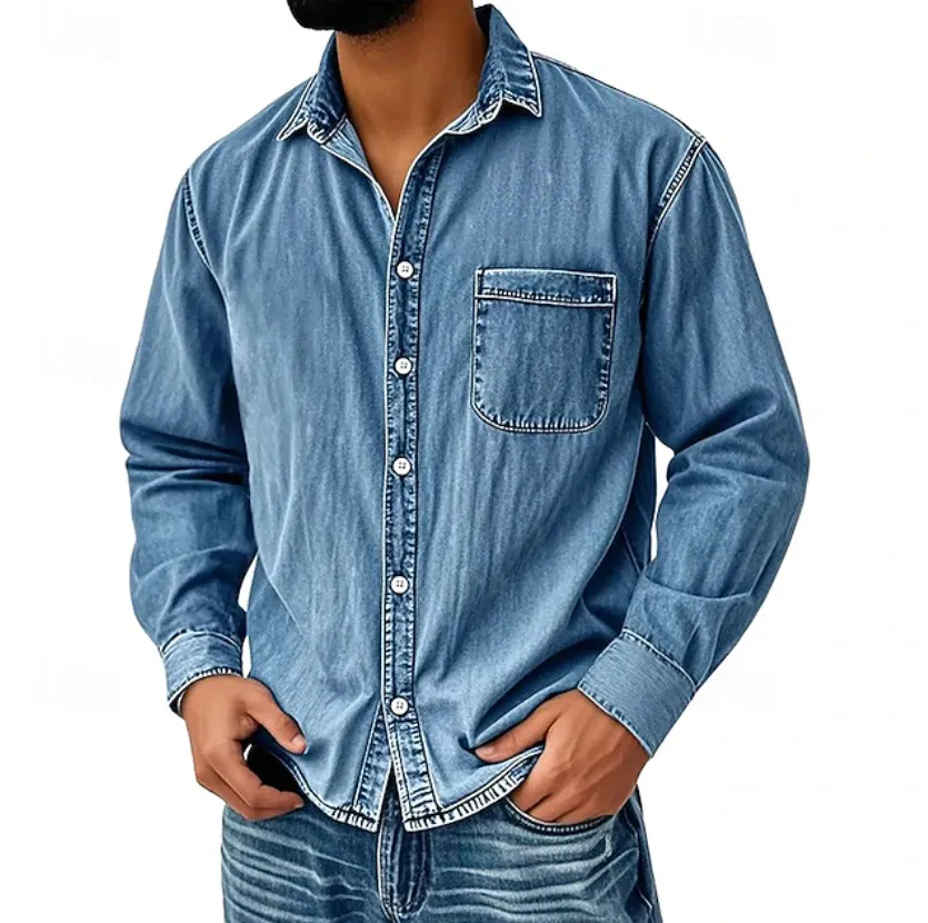 10 pack for $32.99 – Men's Vintage Washed Cotton Denim Shirt