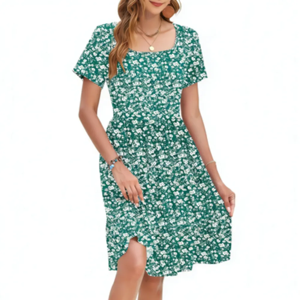 🔥Hot Sale💥-Women Square Neck Ditsy Floral Dress
