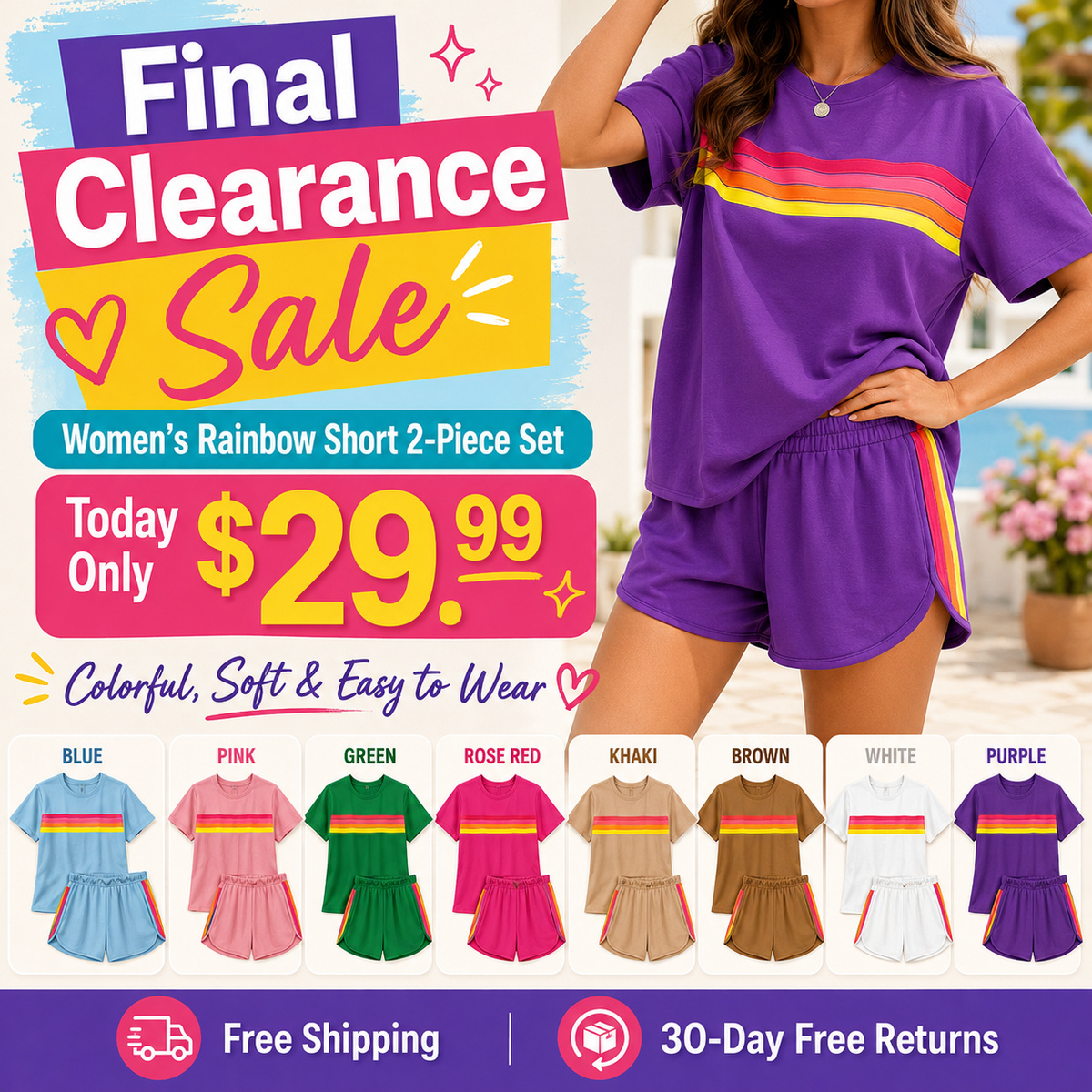 Women's Short 2-Piece Rainbow