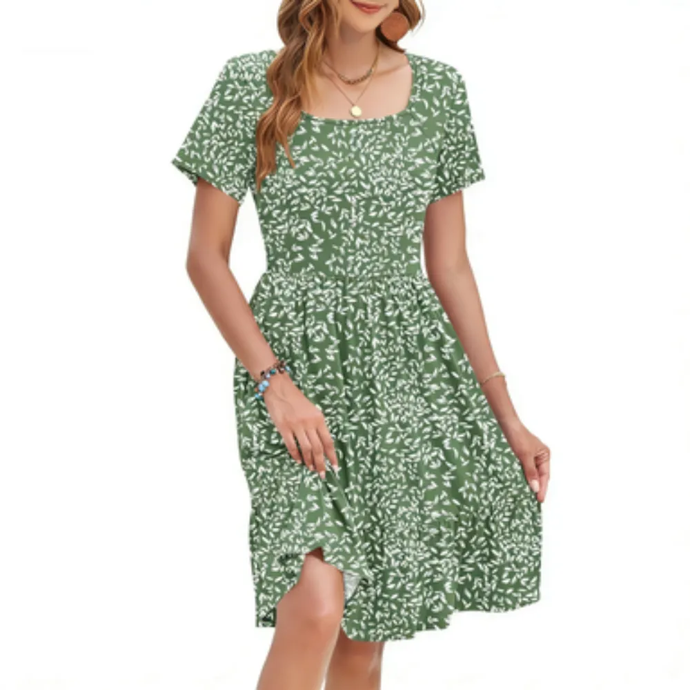 🔥Hot Sale💥-Women Square Neck Ditsy Floral Dress