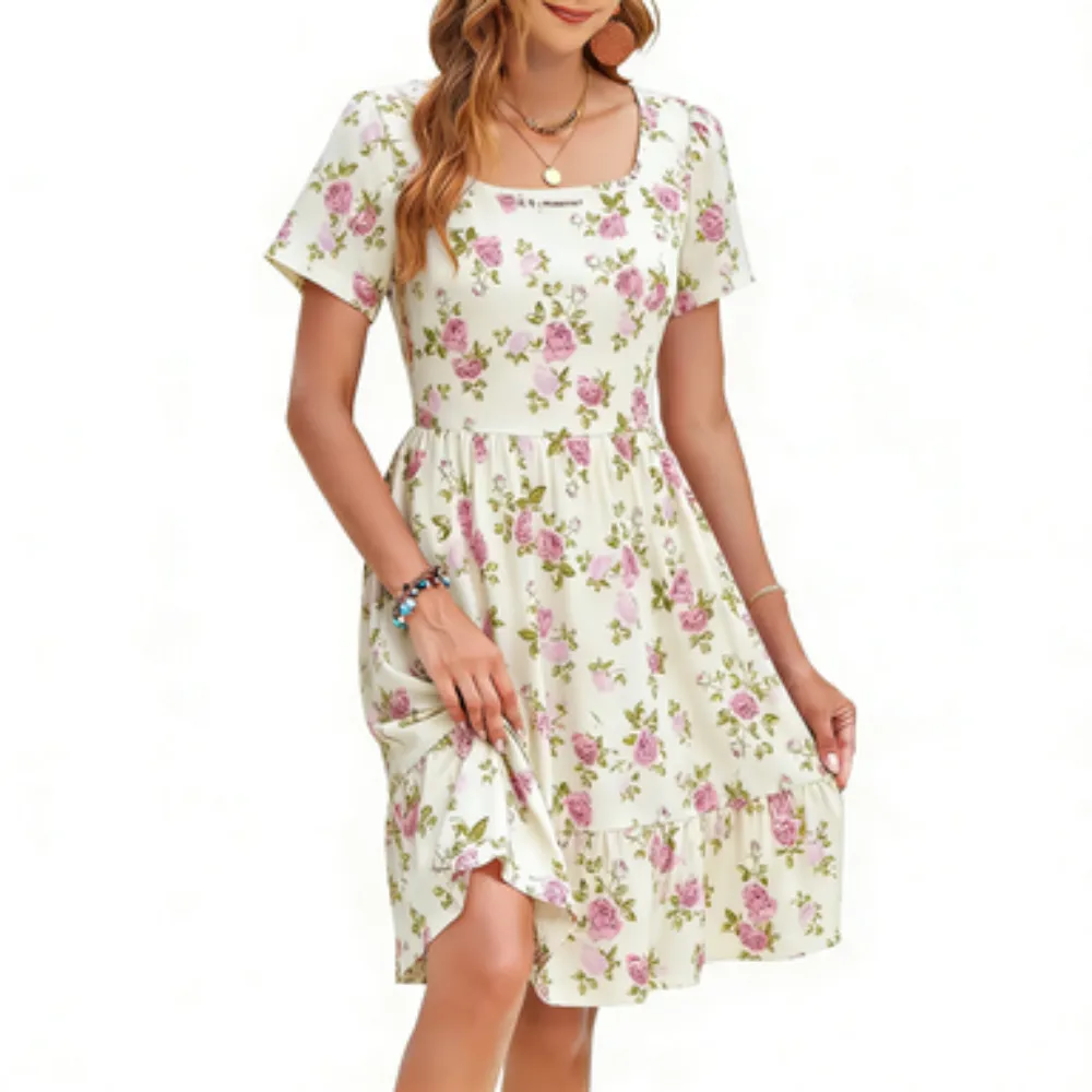 🔥Hot Sale💥-Women Square Neck Ditsy Floral Dress