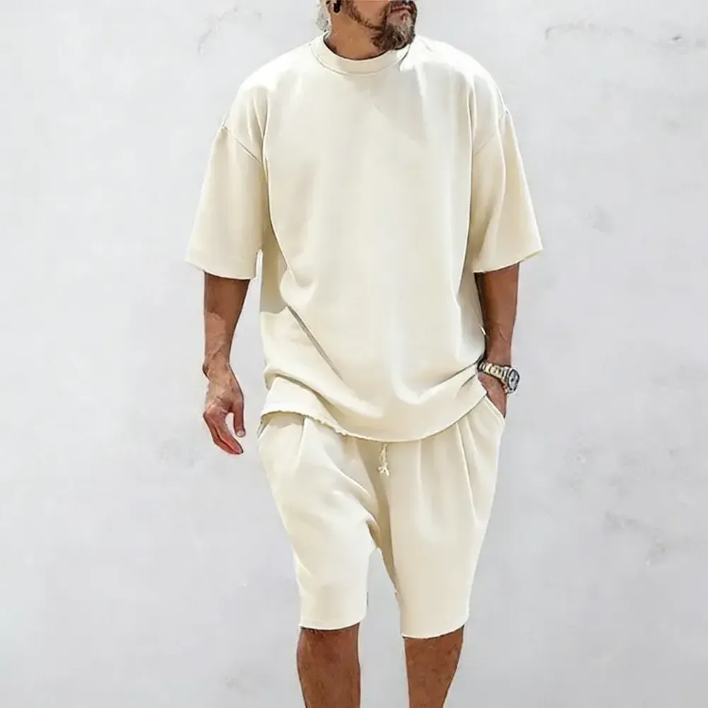 Men's Oversized Frayed Edge T-Shirt & Shorts 2-Piece Casual Set