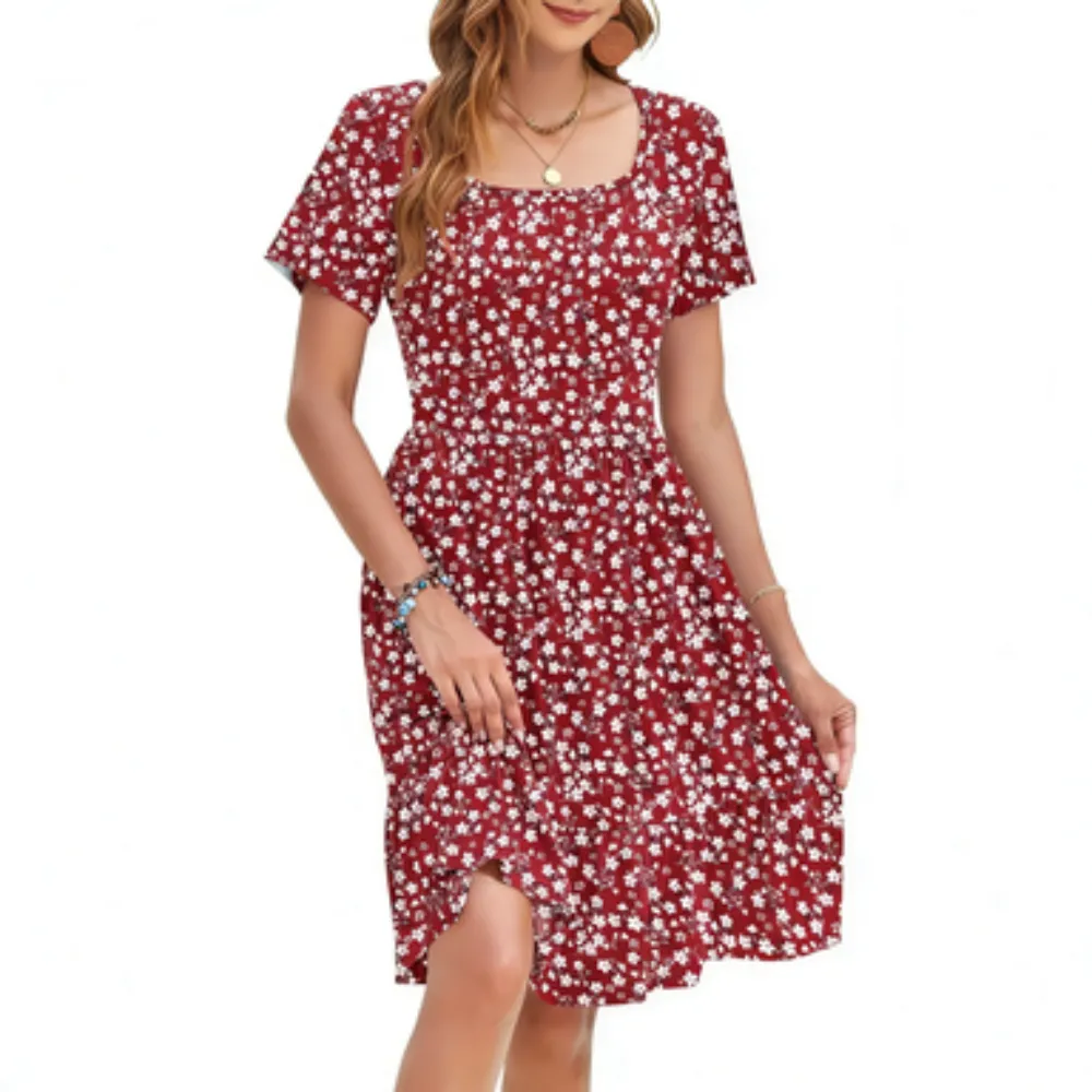 🔥Hot Sale💥-Women Square Neck Ditsy Floral Dress
