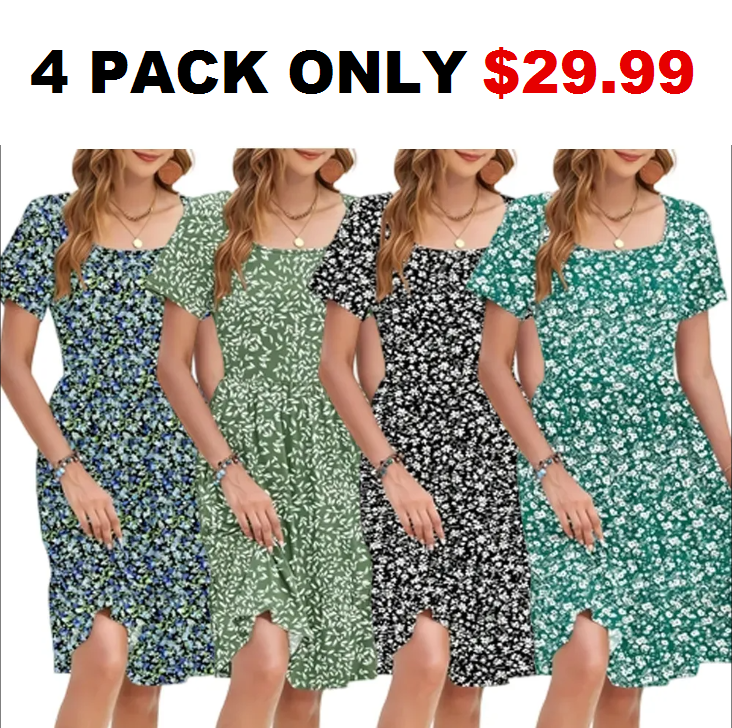 🔥Hot Sale💥-Women Square Neck Ditsy Floral Dress