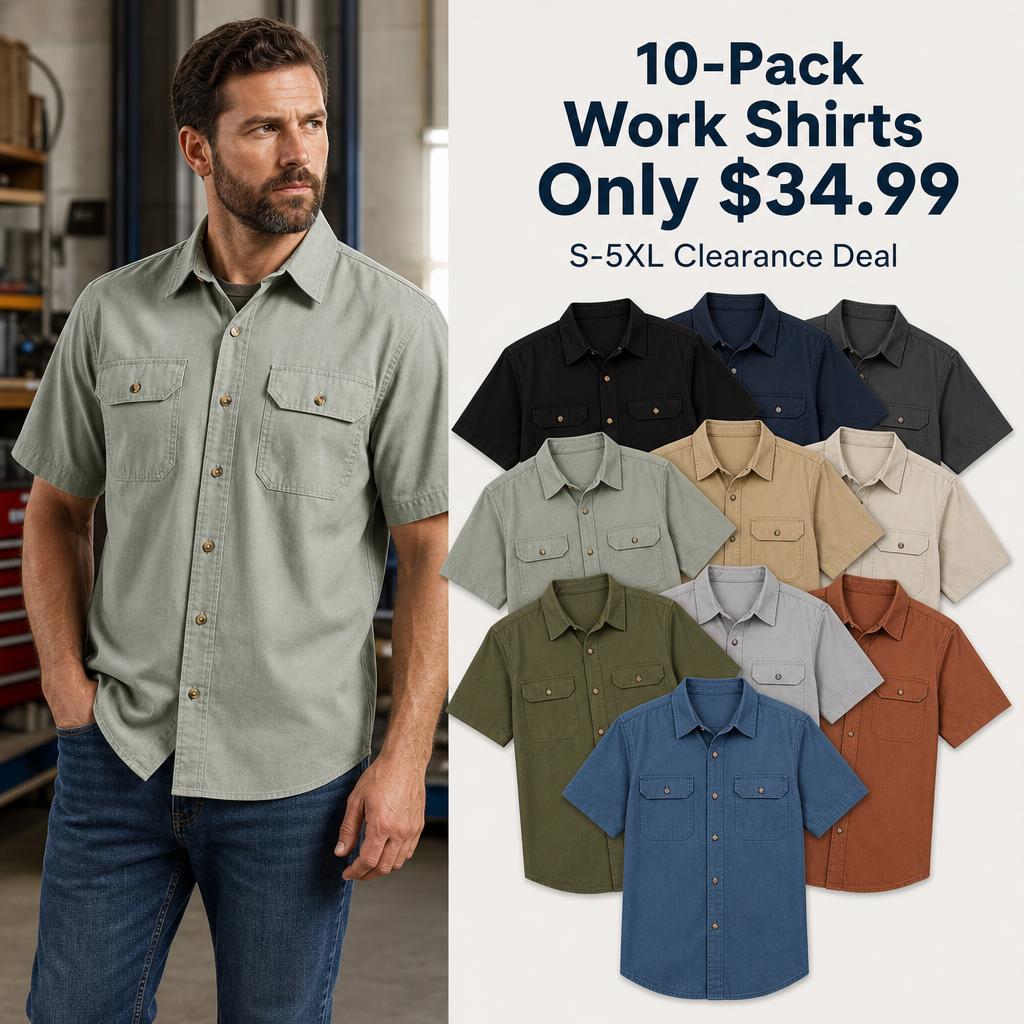 10-Pack Men's Short Sleeve Utility Shirts $34.99