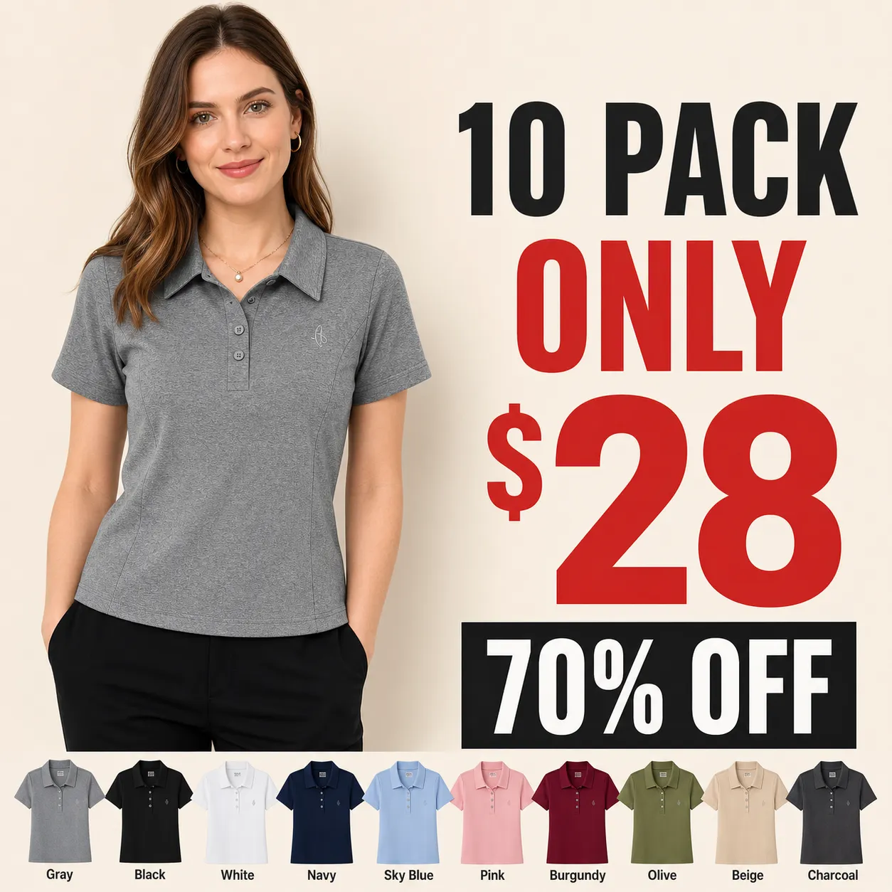 ⚡10-Pack for $28⚡Women's Short Sleeve Polo Shirt