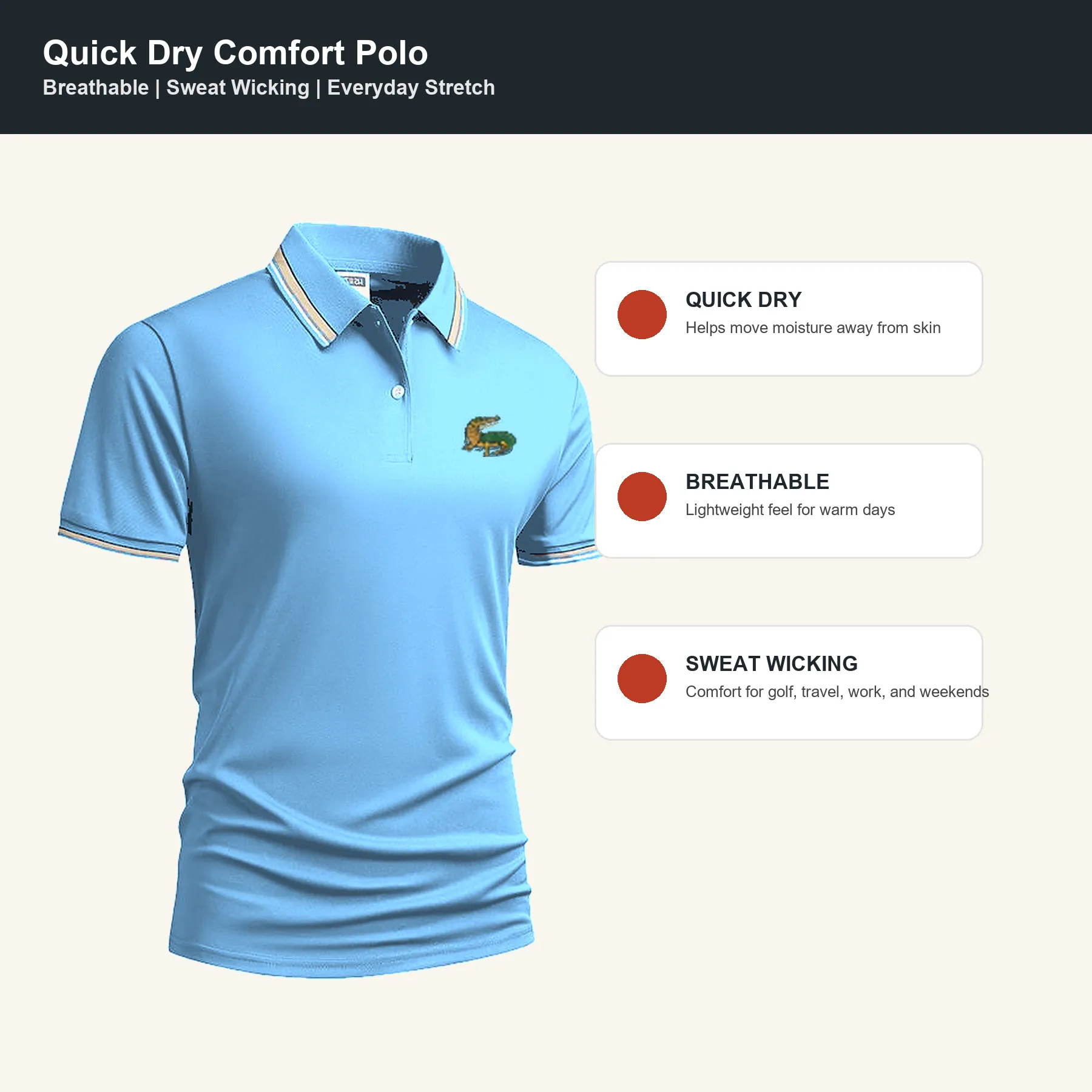 Men's Quick Dry Breathable Polo Shirt 15-Pack $34.99