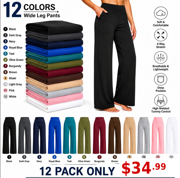 💘 Valentine’s Day Sale 💘Women’s High-Waist Wide Leg Pants – Business Casual Yoga Dress Pants with Pockets