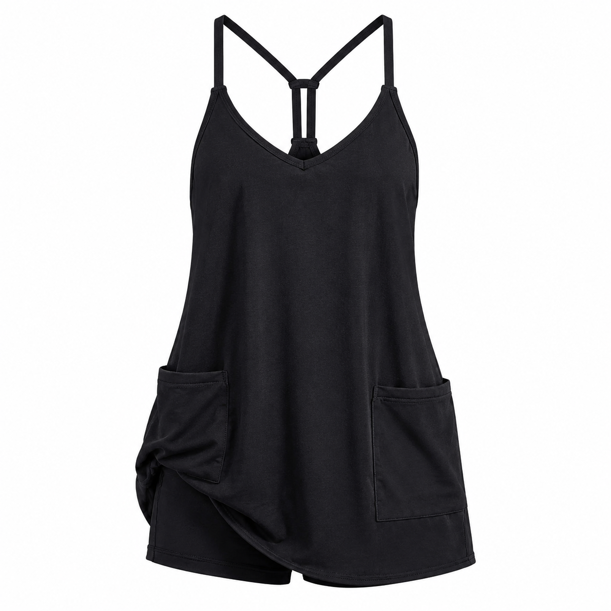 Flash Sale Women's Sleeveless V-Neck Athletic Mini Dress with Built-In Shorts and Pockets - white_bg