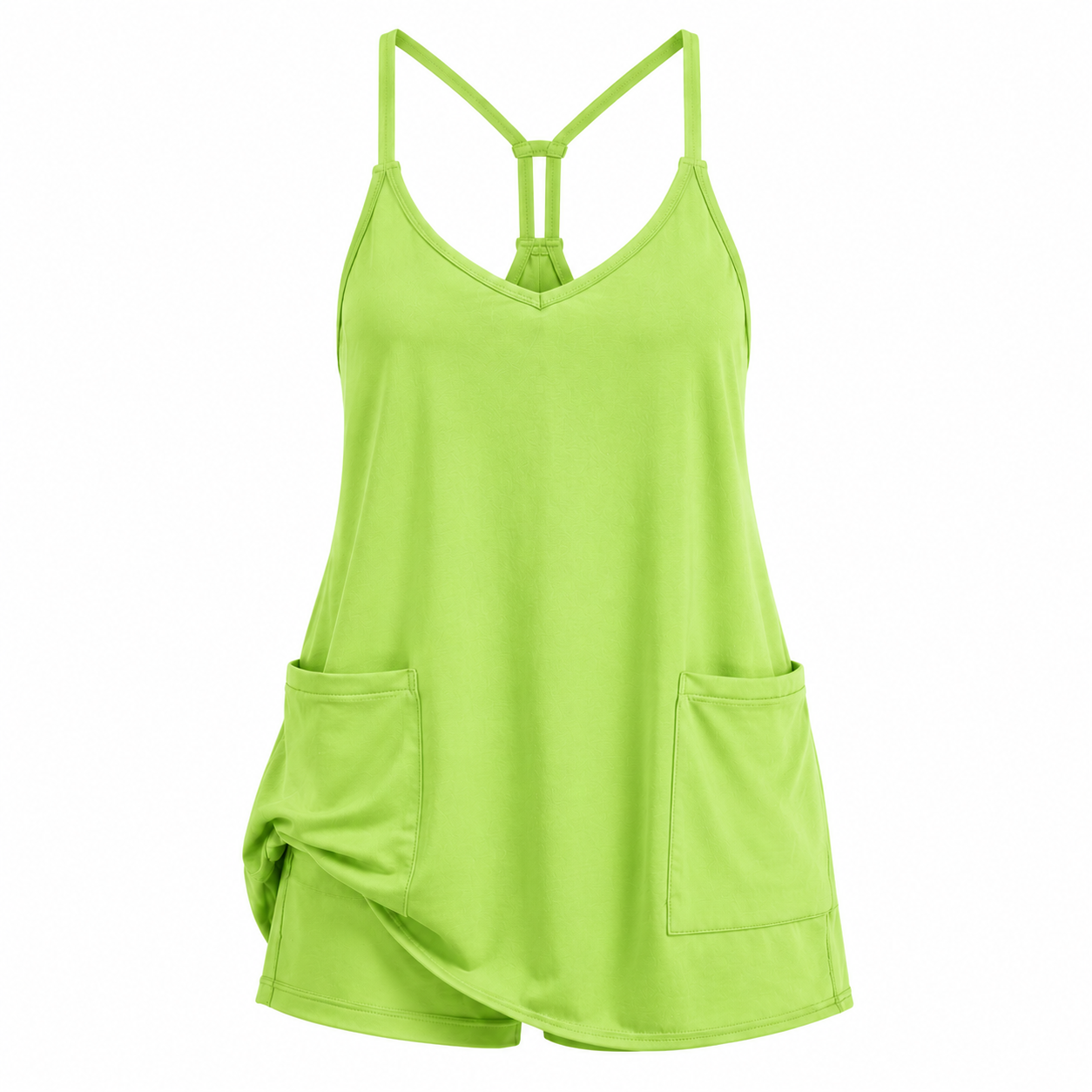 Flash Sale Women's Sleeveless V-Neck Athletic Mini Dress with Built-In Shorts and Pockets - white_bg