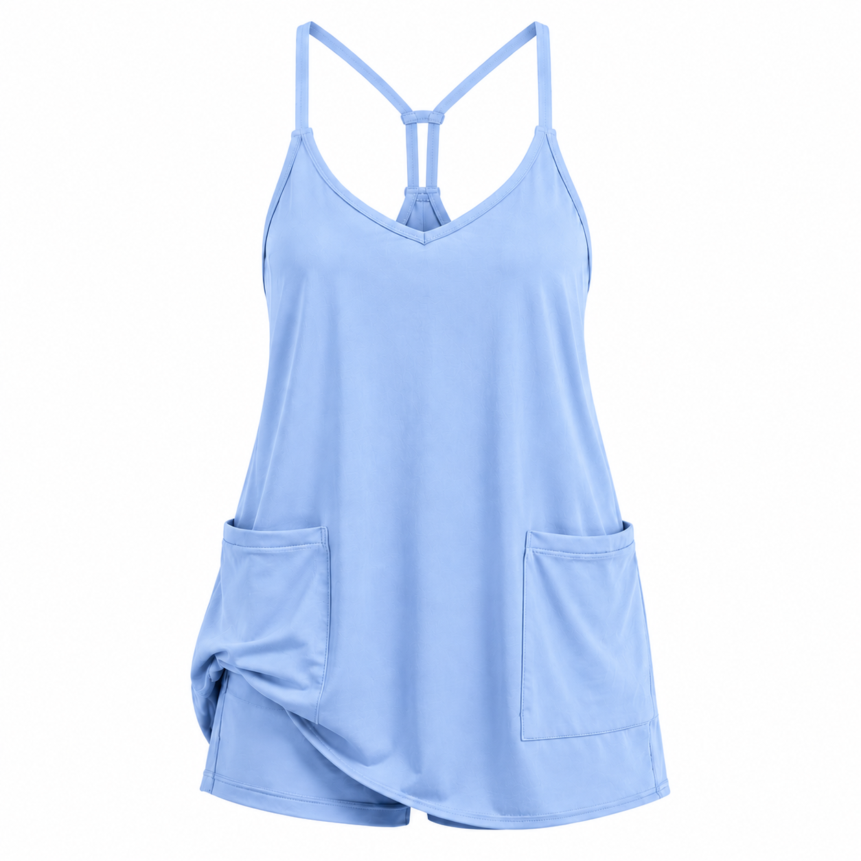 Flash Sale Women's Sleeveless V-Neck Athletic Mini Dress with Built-In Shorts and Pockets - white_bg