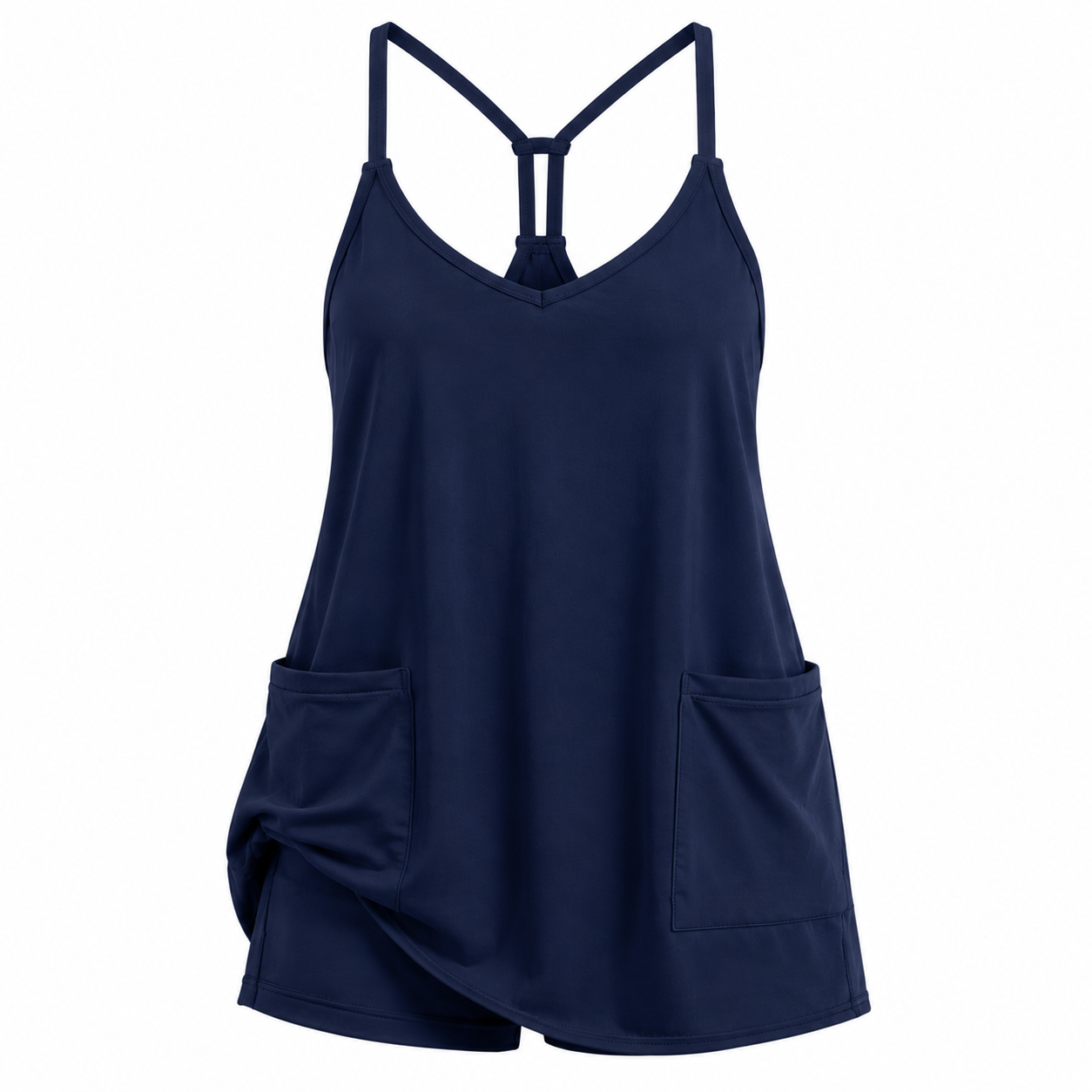 Flash Sale Women's Sleeveless V-Neck Athletic Mini Dress with Built-In Shorts and Pockets - white_bg