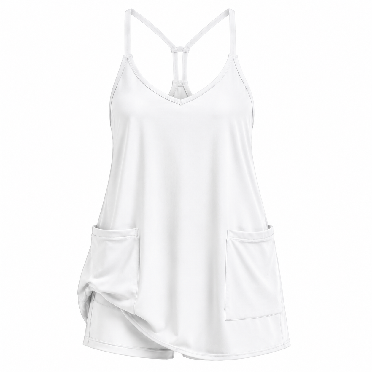 Flash Sale Women's Sleeveless V-Neck Athletic Mini Dress with Built-In Shorts and Pockets - white_bg