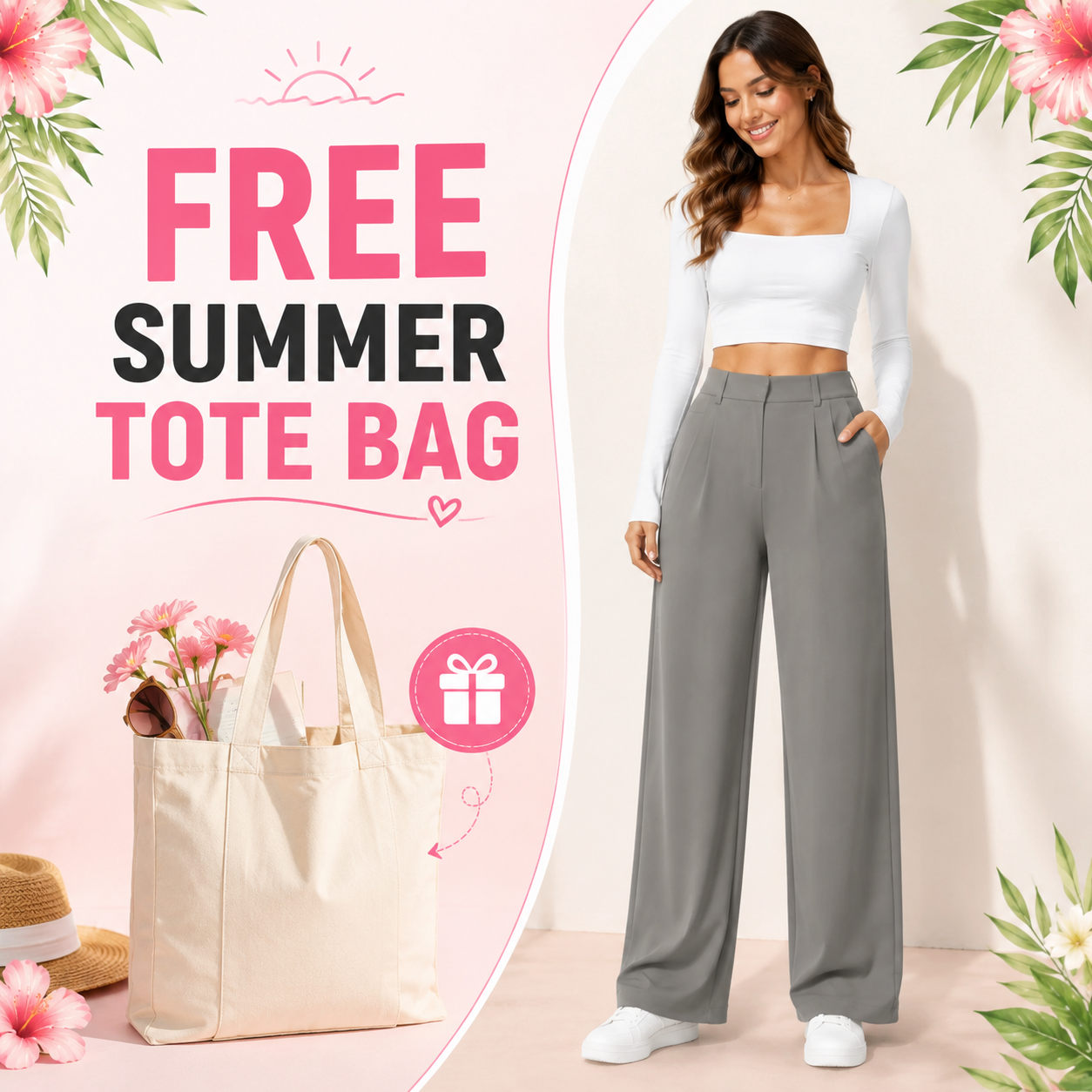 Flash Sale Women's High Waisted Straight Leg Work Pants with Side Pockets - free_gift