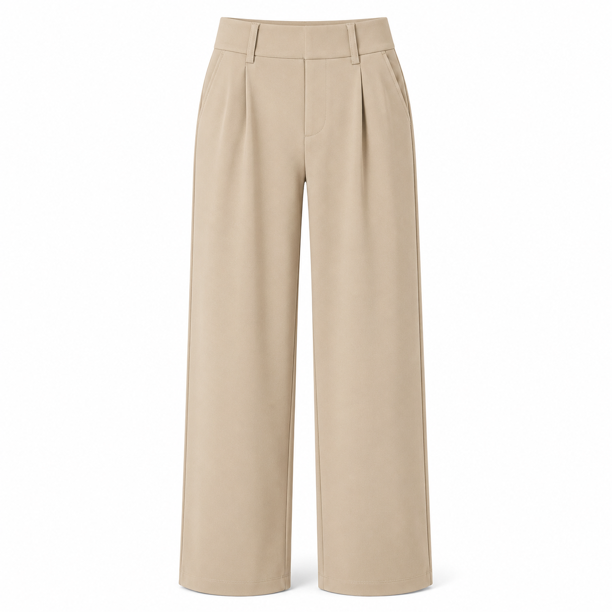 Flash Sale Women's High Waisted Straight Leg Work Pants with Side Pockets - white_bg