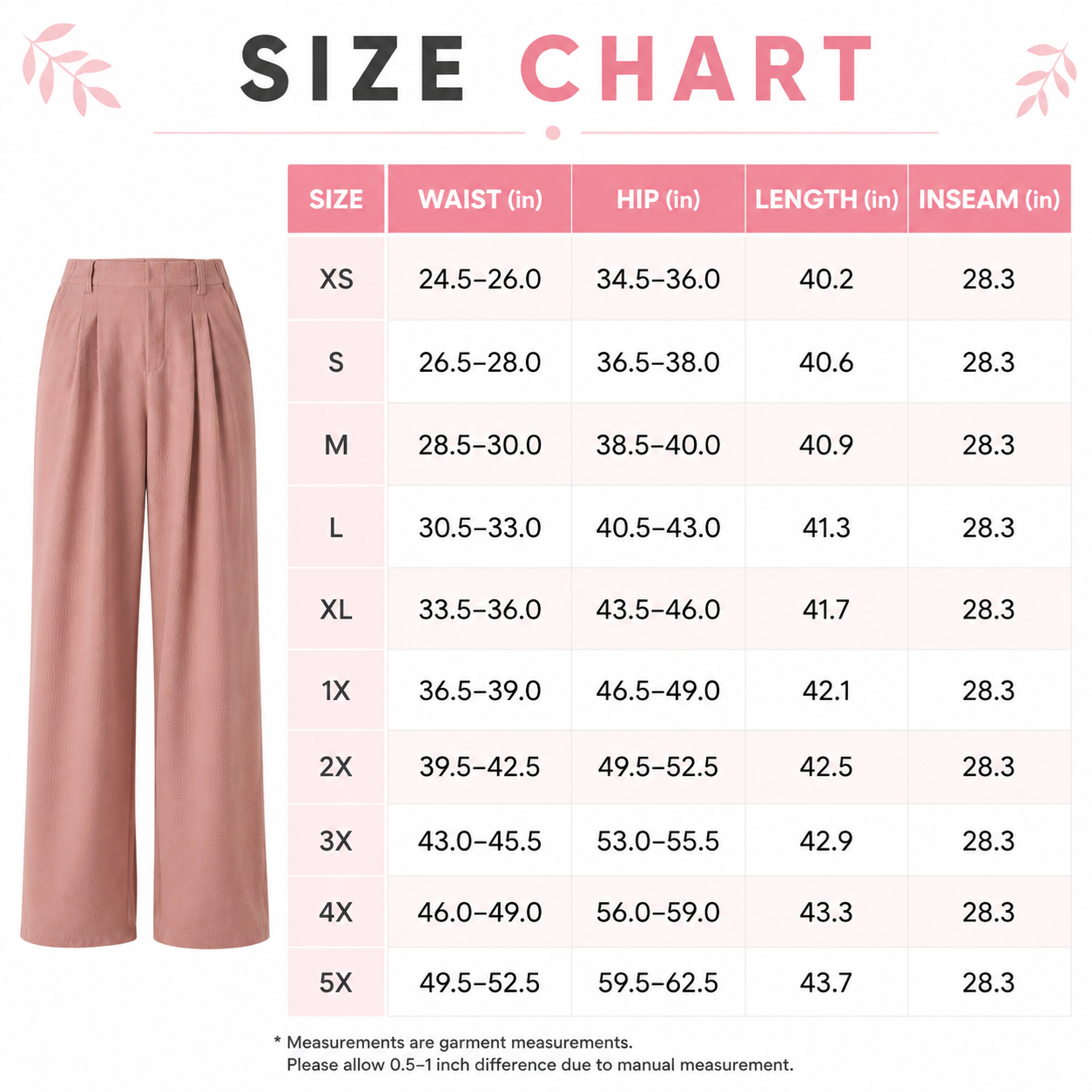 Flash Sale Women's High Waisted Wide Leg Waffle Work Pants with Side Pockets 8 Pack - size_chart
