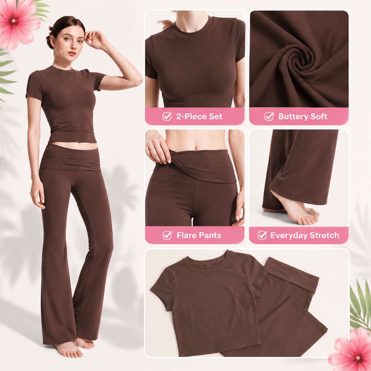 Flash Sale Women's Buttery Soft 2-Piece Lounge Set with Flare Pants 8 Pack - detail