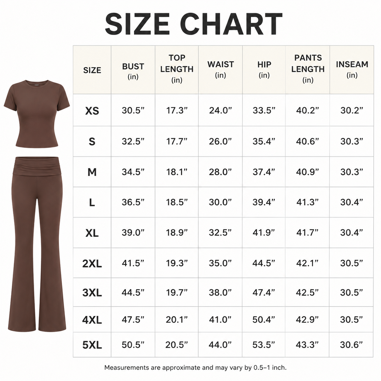 Flash Sale Women's Buttery Soft 2-Piece Lounge Set with Flare Pants 8 Pack - size_chart