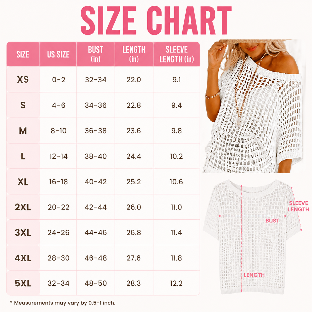 Flash Sale Women's Summer Scoop Neck Crochet Hollow-Out Knit Beach Coverup Top 8 Pack size chart
