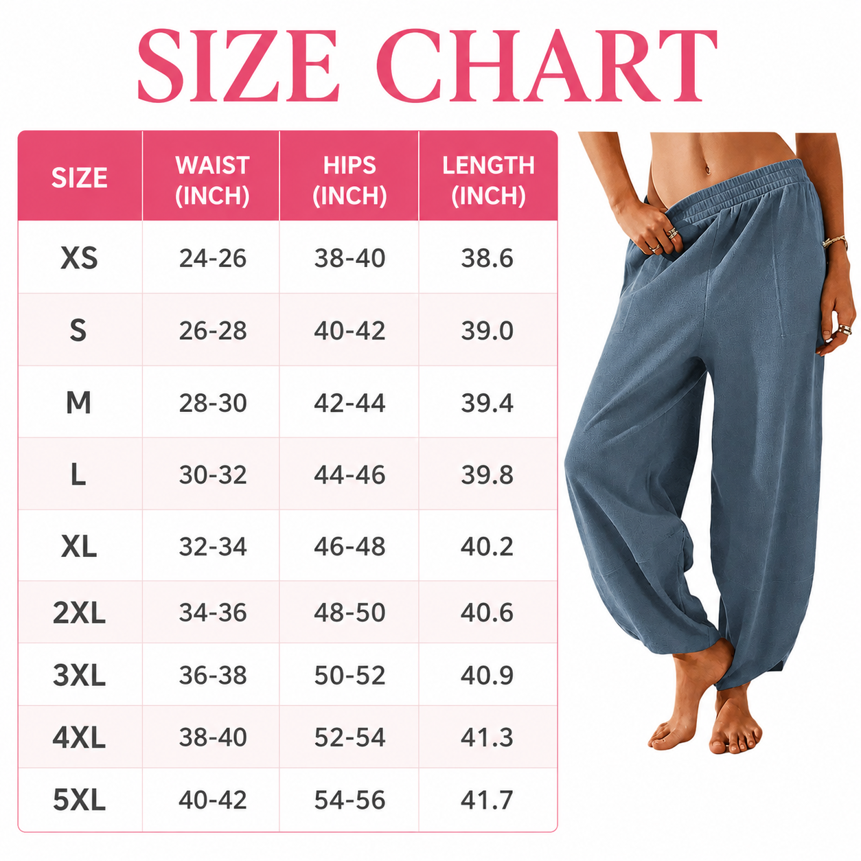 Flash Sale Women's Baggy Wide-Leg Beach Palazzo Harem Pants with Pockets 8 Pack - size_chart