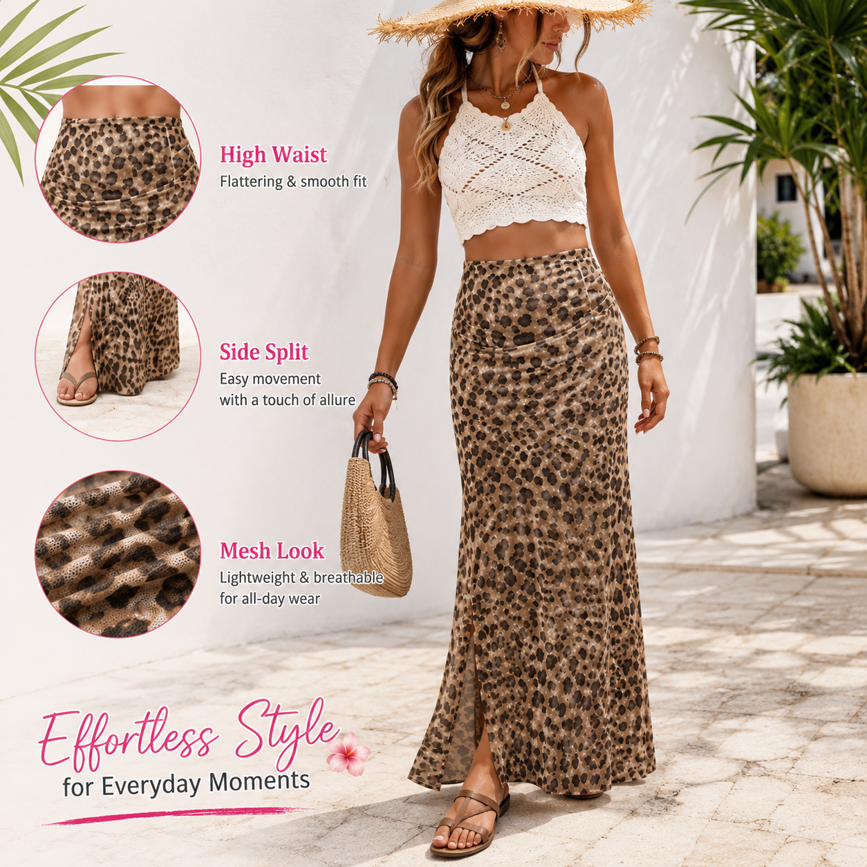 Flash Sale Women's High Waisted Leopard Print Mesh Long Skirt 8 Pack - lifestyle