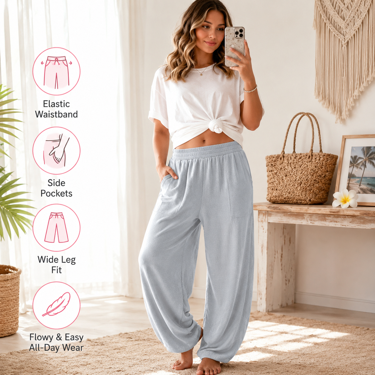 Flash Sale Women's Baggy Wide-Leg Palazzo Harem Pants with Pockets 8 Pack - lifestyle