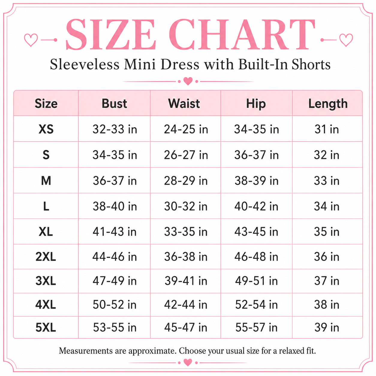 Flash Sale Women's Summer Sleeveless Mini Dress V Neck Spaghetti Straps Athletic Built-in Shorts Sundress SummerVibes 8 Pack - size_chart