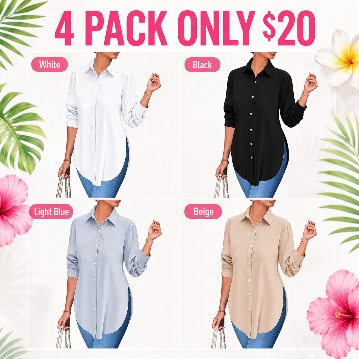 Flash Sale Women's Long Sleeve Shirt, Fitted Outer Shell, Moderate Fabric Thickness, Casual Style, Spring & Fall Wear 8 Pack - secondary