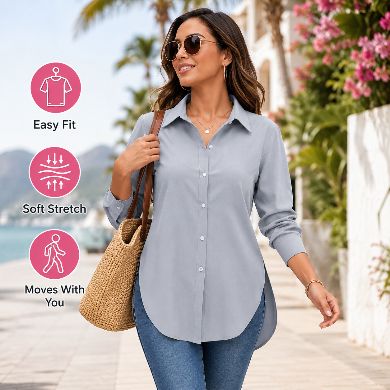 Flash Sale Women's Long Sleeve Shirt, Fitted Outer Shell, Moderate Fabric Thickness, Casual Style, Spring & Fall Wear 8 Pack - lifestyle