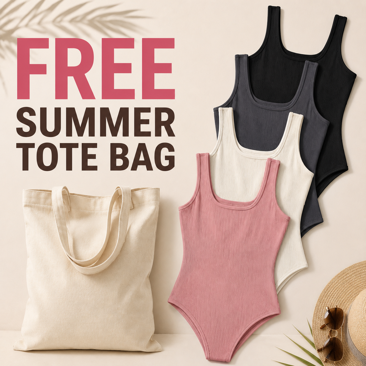 free summer tote bag gift with Flash Sale Women's 3 Piece Ribbed Sleeveless Square Neck Bodysuit Set 8 Pack