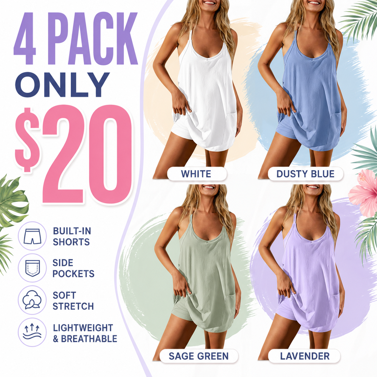 Flash Sale Women's Summer Sleeveless Mini Dress with Pockets 8 Pack - secondary