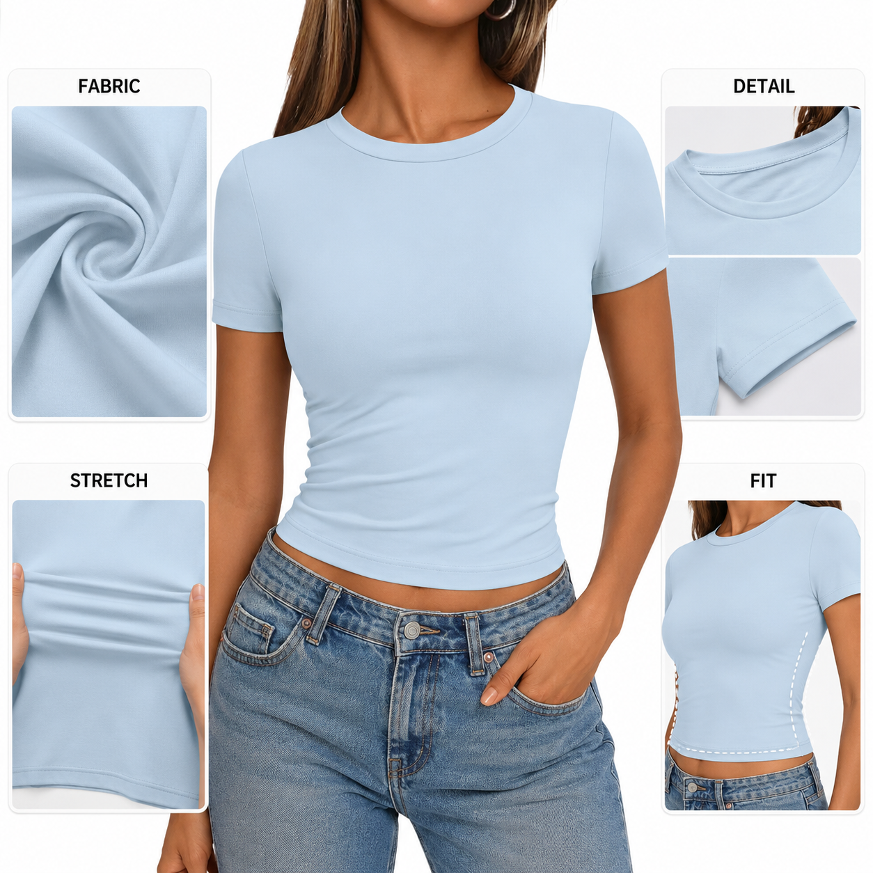Flash Sale Women's 3-Piece Slim-Fit Crop T-Shirt Matching Tops Set 8 Pack - material