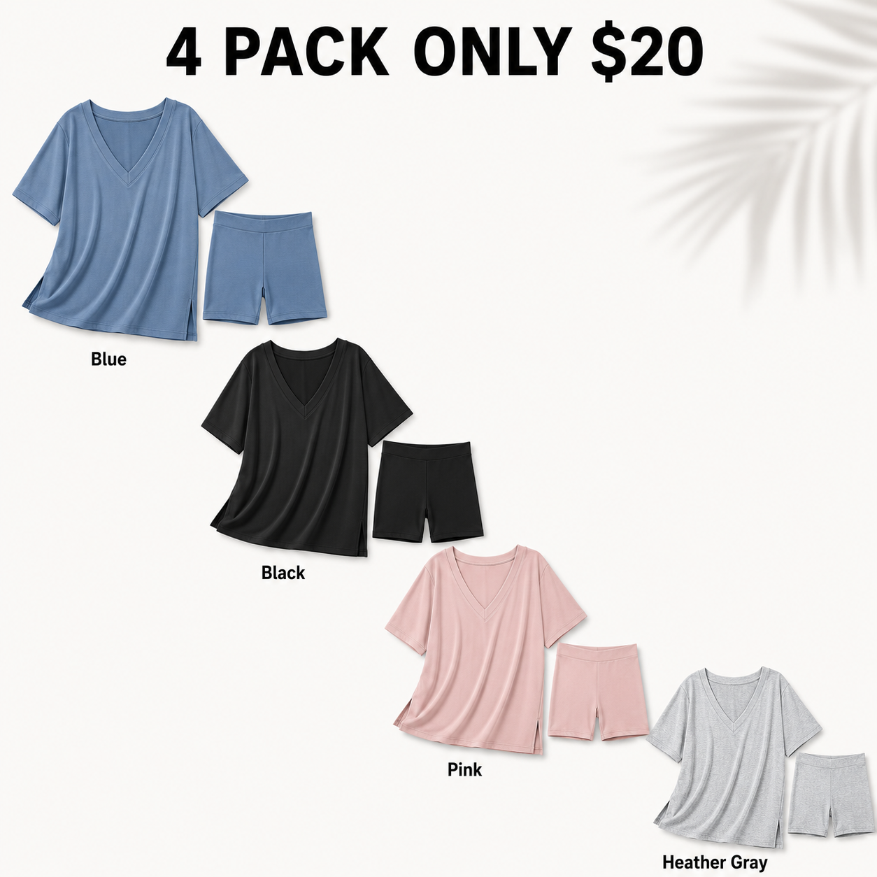 Flash Sale V-Neck Two-Piece Pajama Lounge Set with Biker Shorts 8 Pack - 2332 p005 02 marketing 4pack a