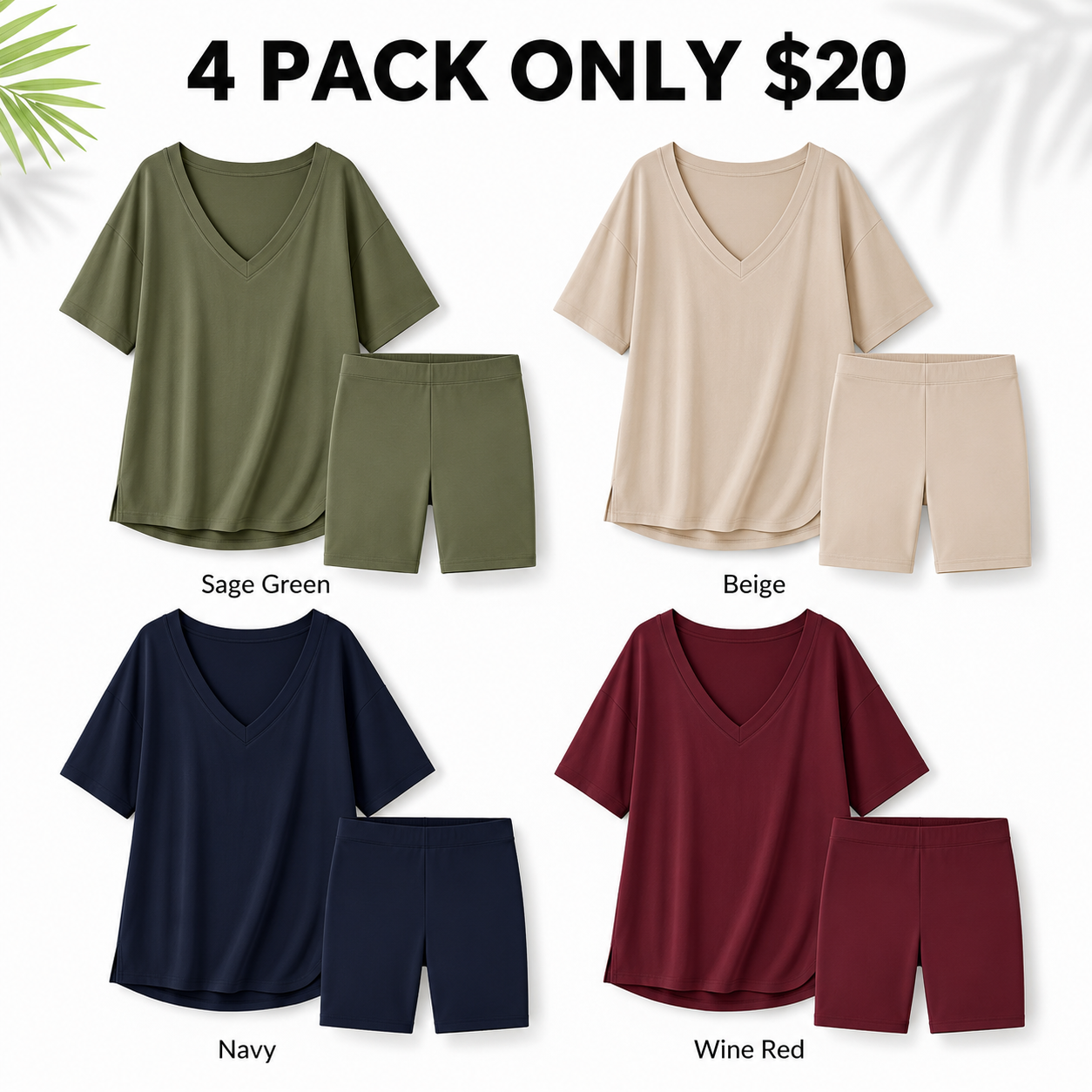 Flash Sale V-Neck Two-Piece Pajama Lounge Set with Biker Shorts 8 Pack - 2332 p005 03 marketing 4pack b