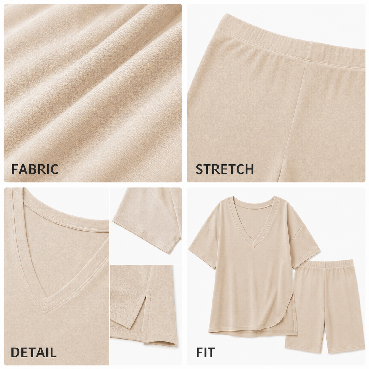 Flash Sale V-Neck Two-Piece Pajama Lounge Set with Biker Shorts 8 Pack material and feature details