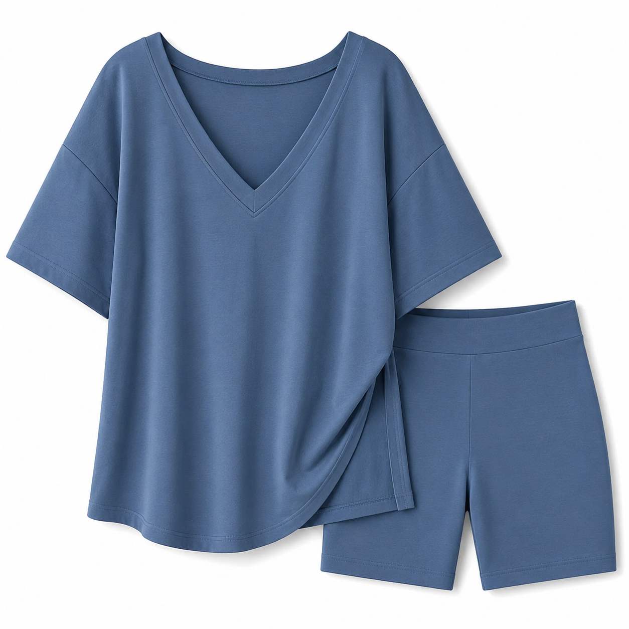 Flash Sale V-Neck Two-Piece Pajama Lounge Set with Biker Shorts 8 Pack - 2332 p005 08 white bg