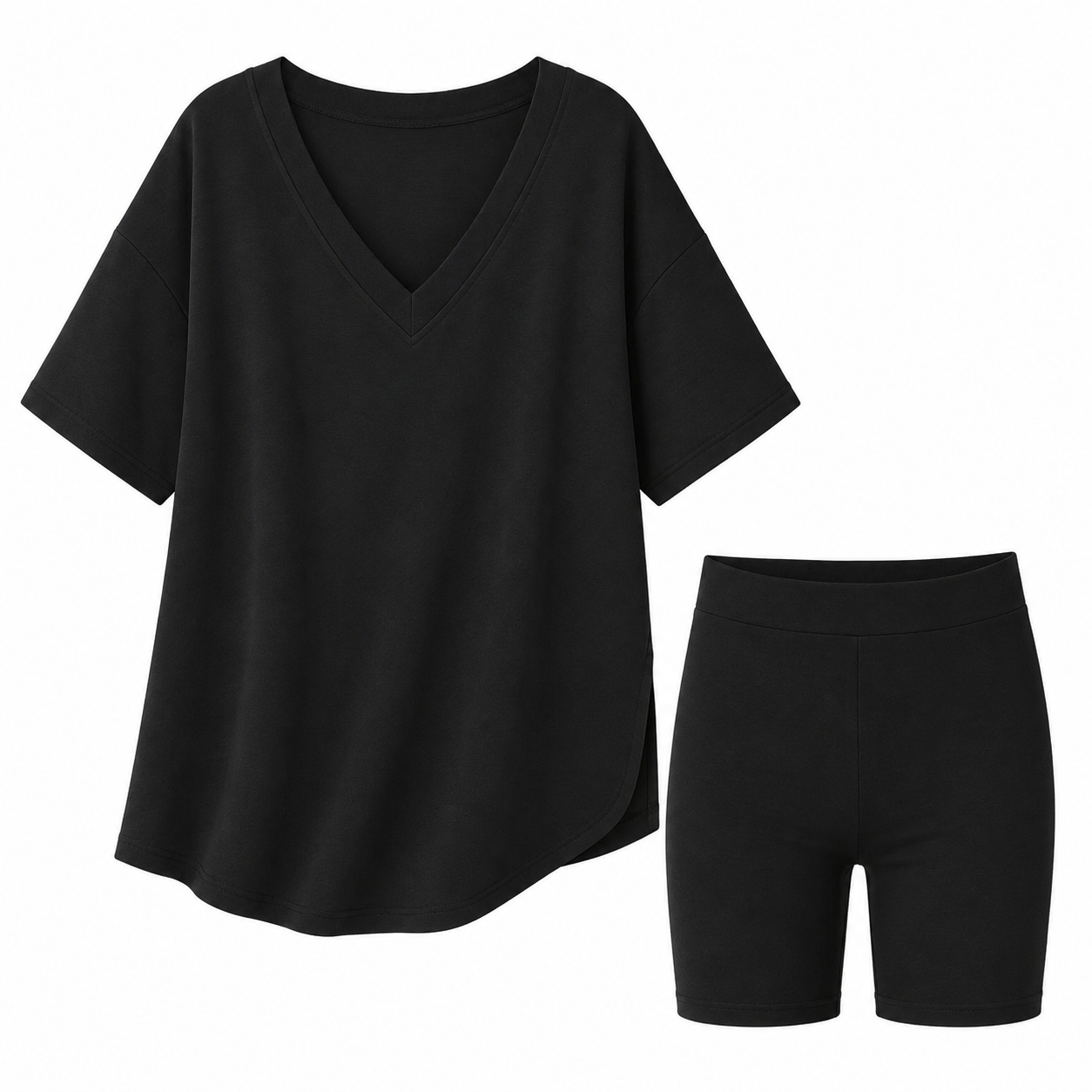 Flash Sale V-Neck Two-Piece Pajama Lounge Set with Biker Shorts 8 Pack - 2332 p005 09 white bg