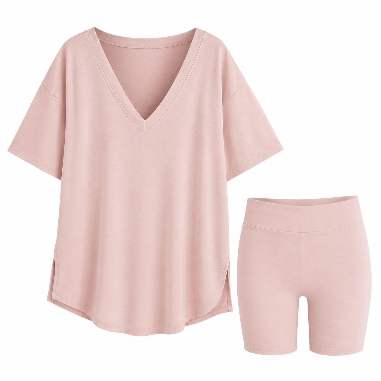 Flash Sale V-Neck Two-Piece Pajama Lounge Set with Biker Shorts 8 Pack - 2332 p005 10 white bg